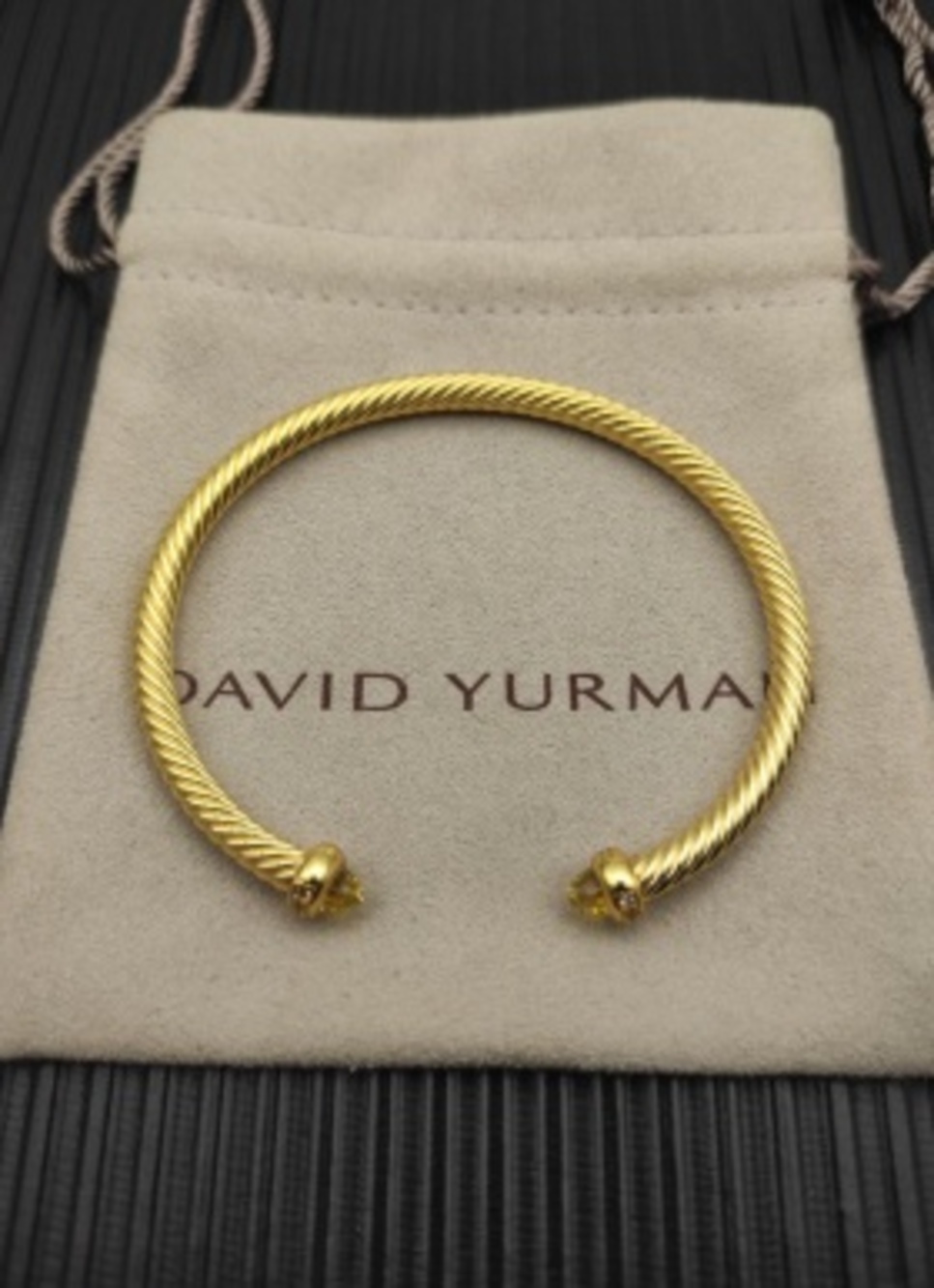 ✨David Yurman✨4mm Gold‑Tone Cable Cuff Bracelet Diamond Ends
